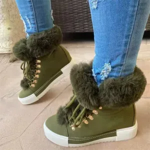 Women'S Short Long Fur Mouth Leather Snow Boots 24258047C