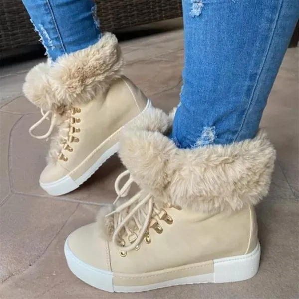 Women'S Short Long Fur Mouth Leather Snow Boots 24258047C