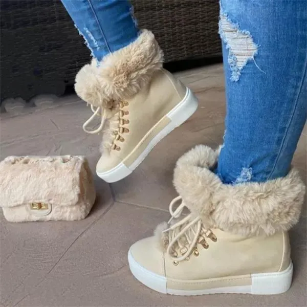 Women'S Short Long Fur Mouth Leather Snow Boots 24258047C