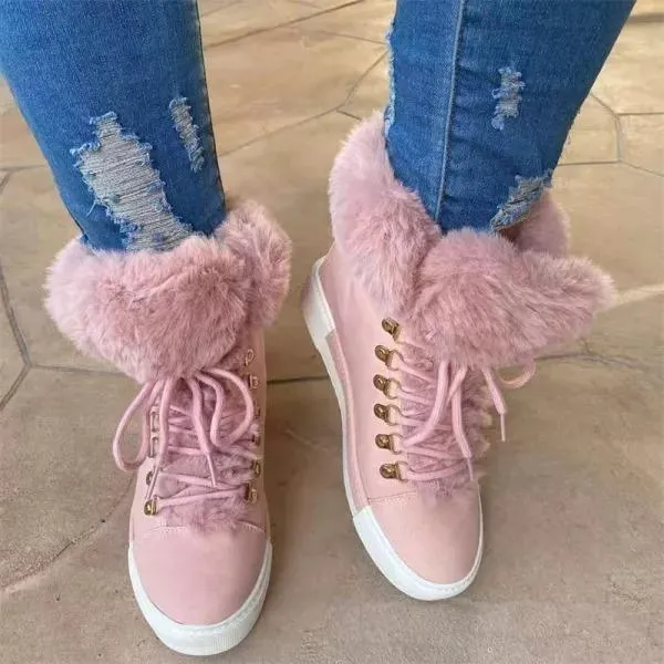 Women'S Short Long Fur Mouth Leather Snow Boots 24258047C
