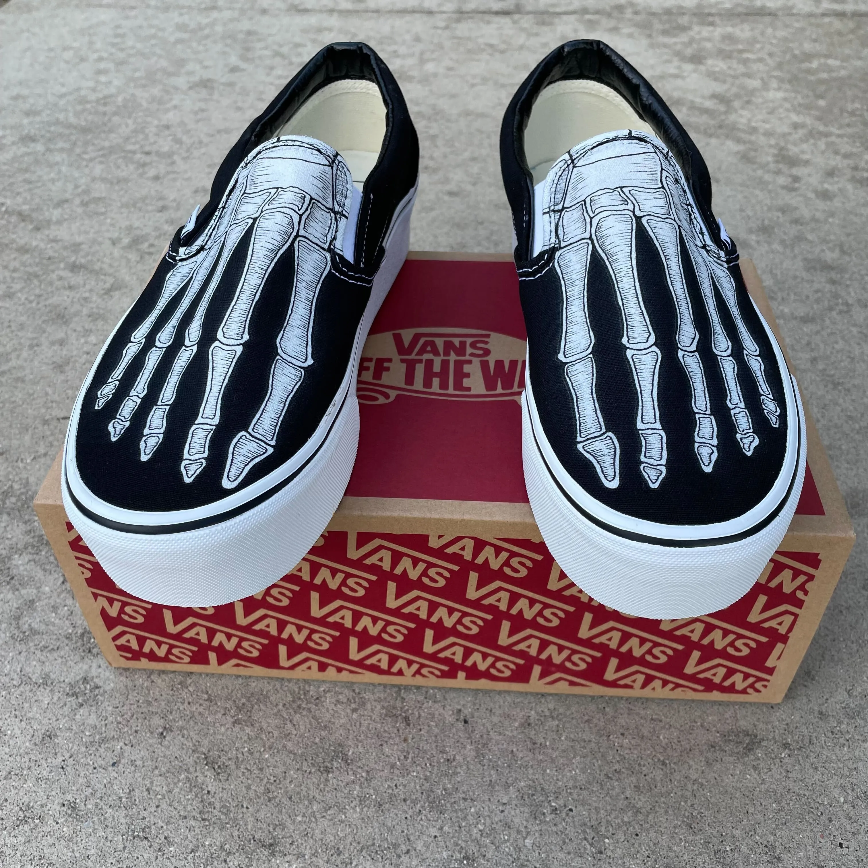 Womens Skeleton Boney Feet Custom Vans Slip On Stackform Platform Shoes
