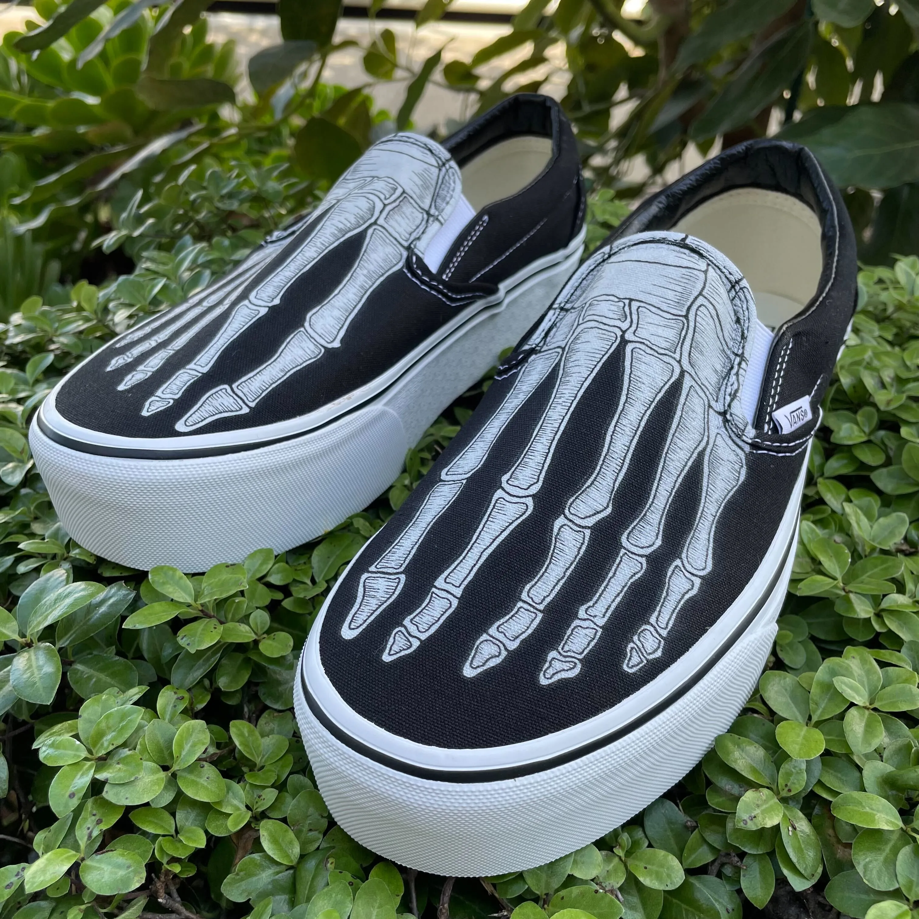 Womens Skeleton Boney Feet Custom Vans Slip On Stackform Platform Shoes