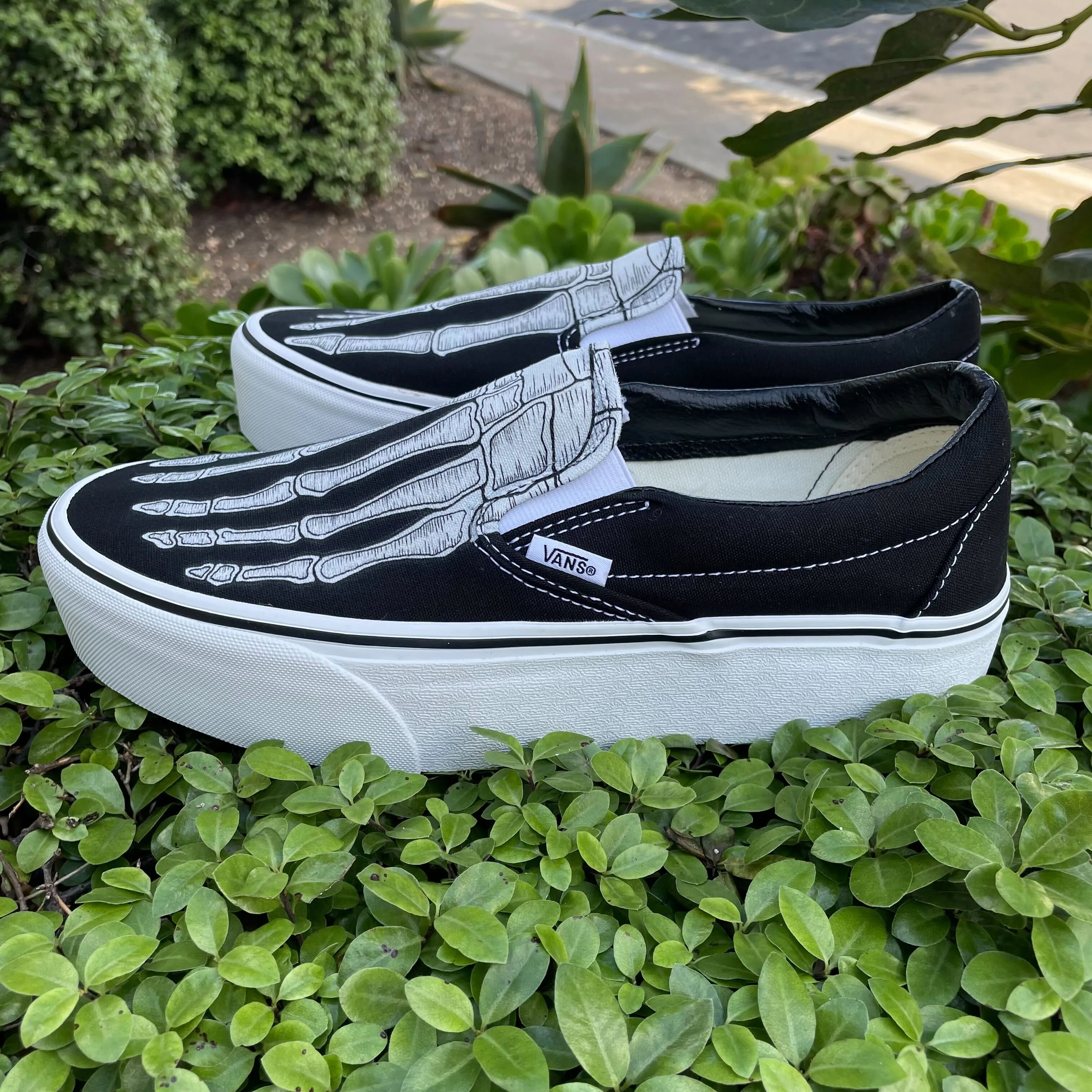 Womens Skeleton Boney Feet Custom Vans Slip On Stackform Platform Shoes