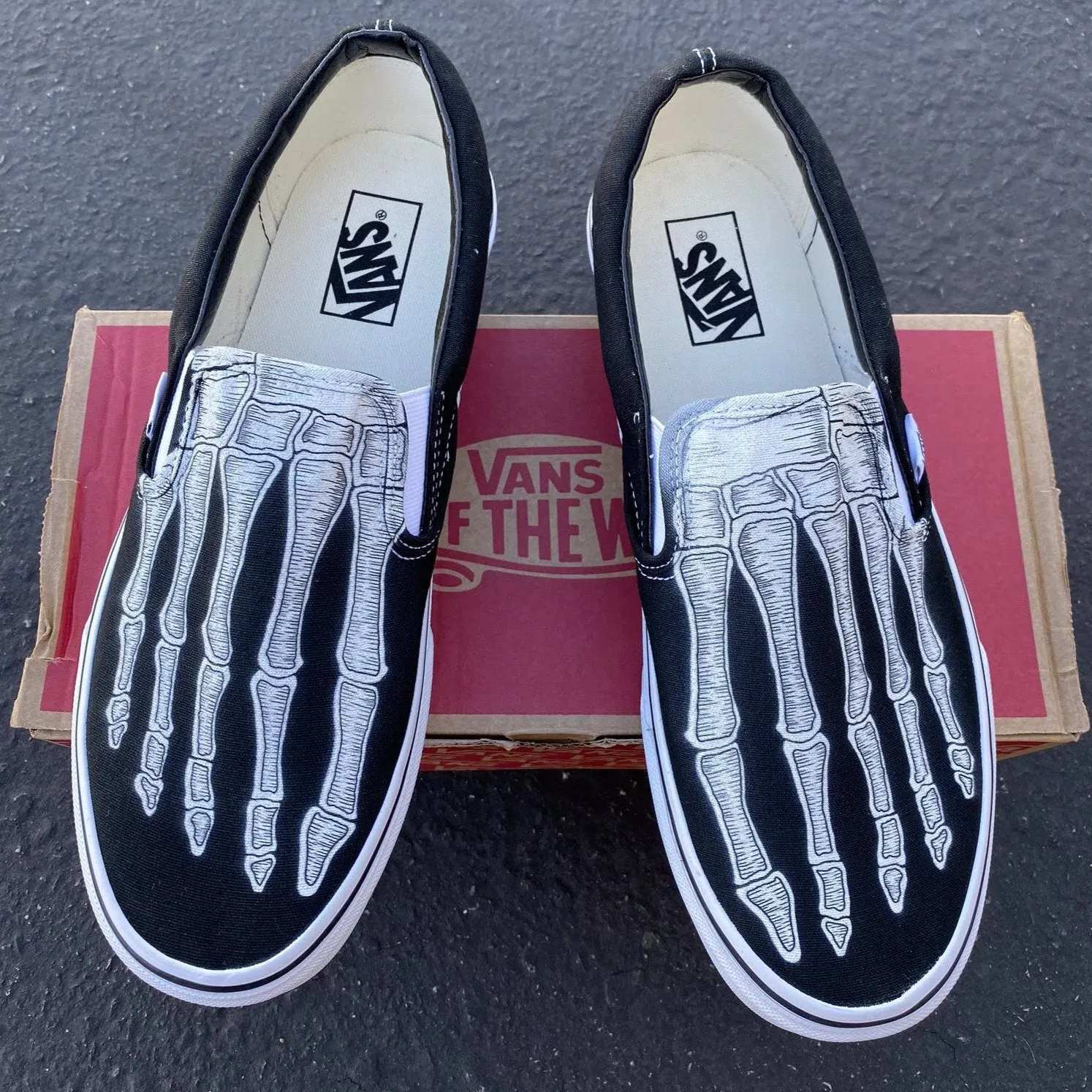 Womens Skeleton Boney Feet Custom Vans Slip On Stackform Platform Shoes