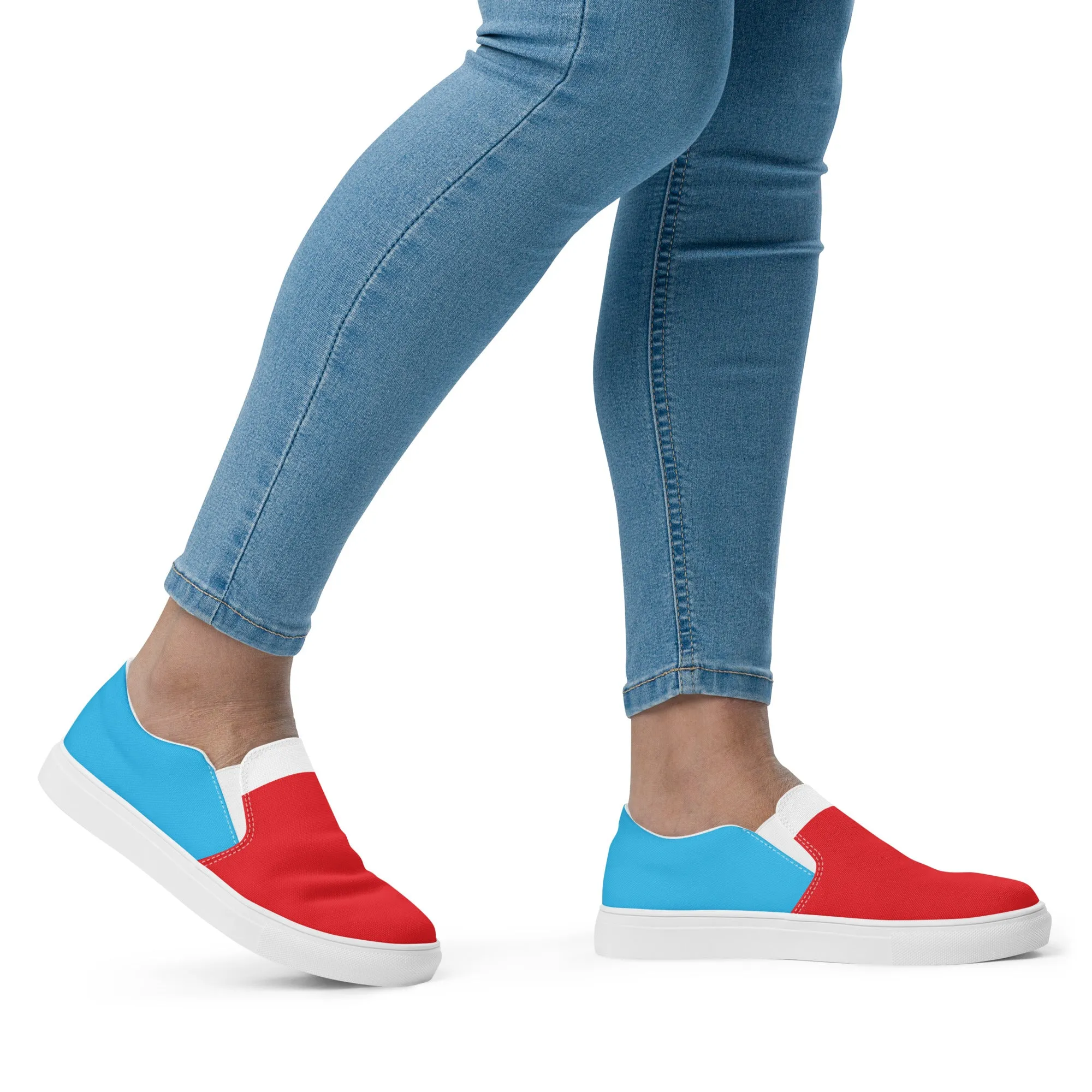 Women’s Slip-On Canvas Shoes (Red, White, Turquoise)
