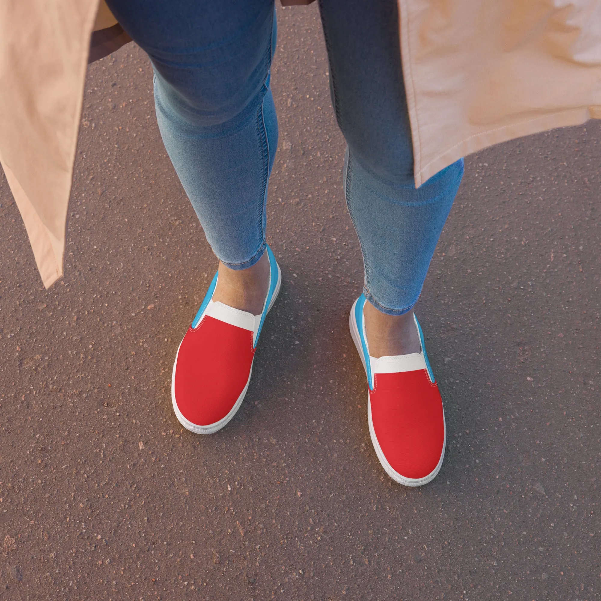 Women’s Slip-On Canvas Shoes (Red, White, Turquoise)