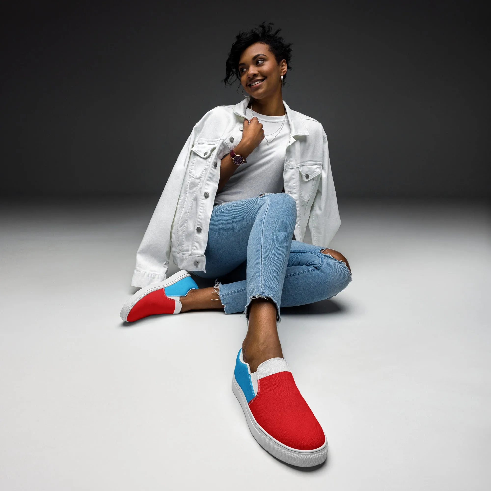 Women’s Slip-On Canvas Shoes (Red, White, Turquoise)