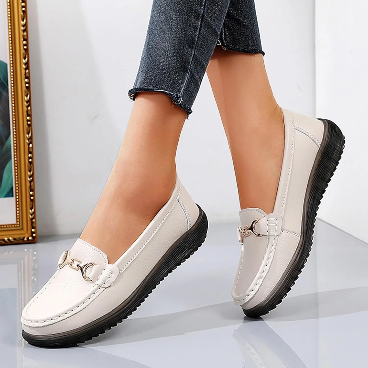 Women's Slip On Loafer Shoes Fashion Leather Shoes Non Slip Versatile Dress Shoes Business Casual Shoes