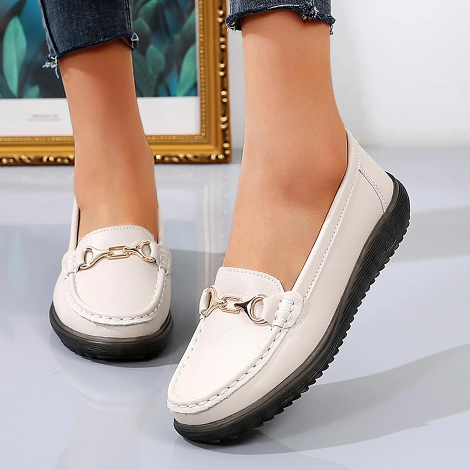 Women's Slip On Loafer Shoes Fashion Leather Shoes Non Slip Versatile Dress Shoes Business Casual Shoes