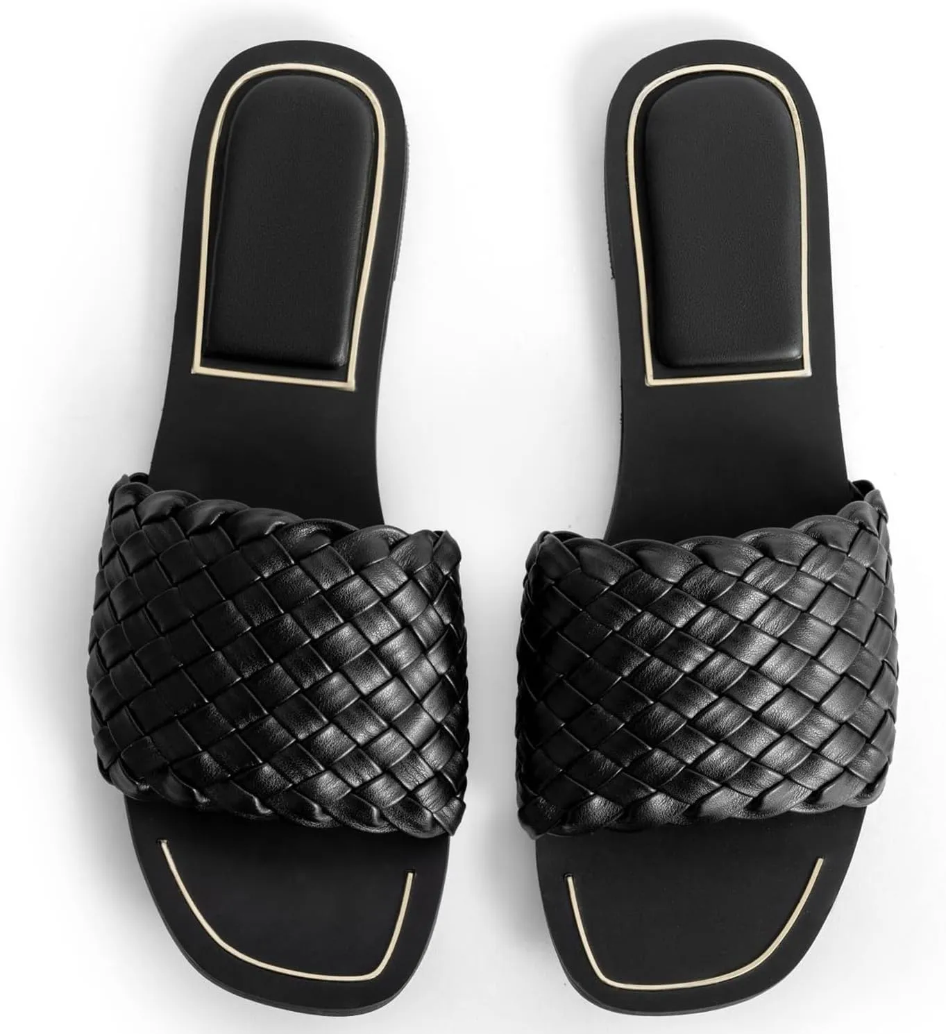 Women's Squared Open Toe Slide Sandals Braided Single Strap Leather Low Heel Flat Shoes Strappy Beach Sandals Slippers For Summer