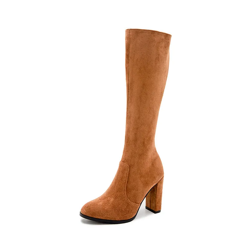 Women’s Suede Block Heel Knee High Boots