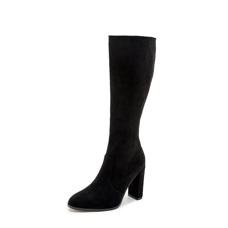 Women’s Suede Block Heel Knee High Boots