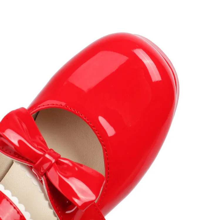 Women's Two Bow Chunky Heel Platform Pumps High Heels Mary Jane Lolita Shoes