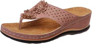 Women's Wedge Flip Flops Breathable Summer Beach Slippers Versatile Dressy Sandals Cushioned Slip-On Slides