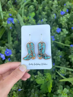 Wooden cowgirl boot earrings