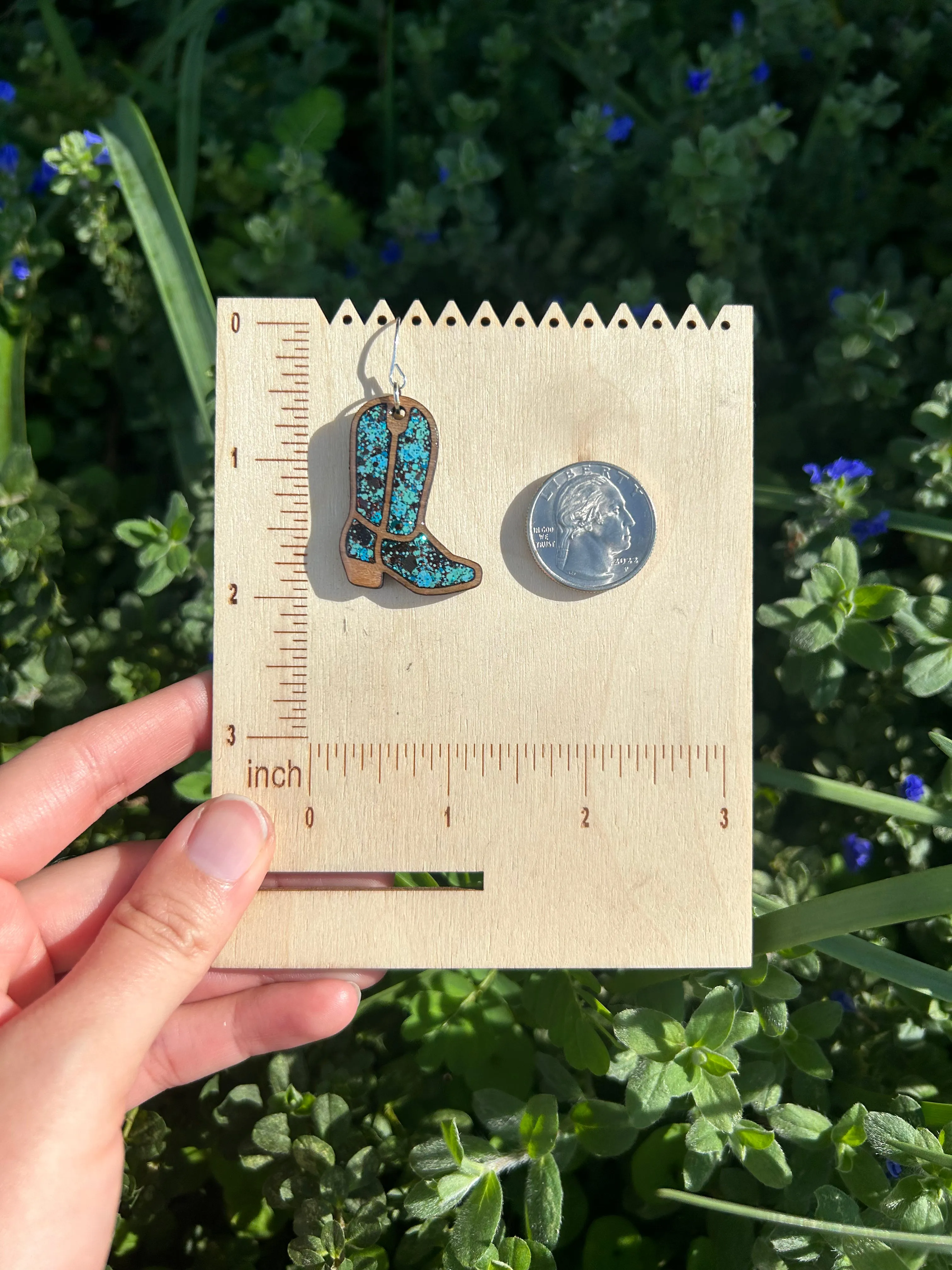 Wooden cowgirl boot earrings