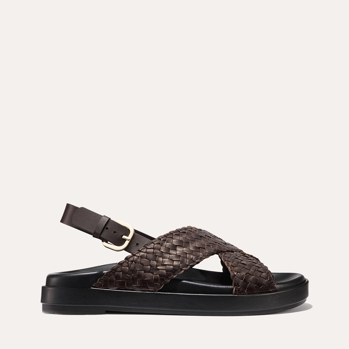 The Petra Sandal - Espresso Woven Leather portable Leopard Touch