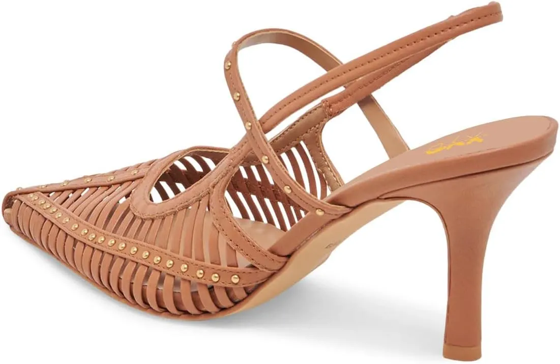 XYD Women Caged Pointed Toe Mid Heel Pumps Multi Studs Slingback Sandals Chic Party Formal Shoes