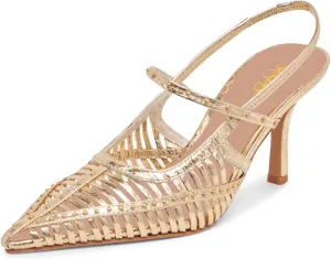 XYD Women Caged Pointed Toe Mid Heel Pumps Multi Studs Slingback Sandals Chic Party Formal Shoes