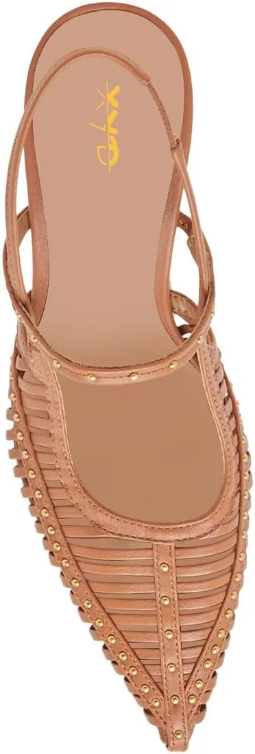 XYD Women Caged Pointed Toe Mid Heel Pumps Multi Studs Slingback Sandals Chic Party Formal Shoes