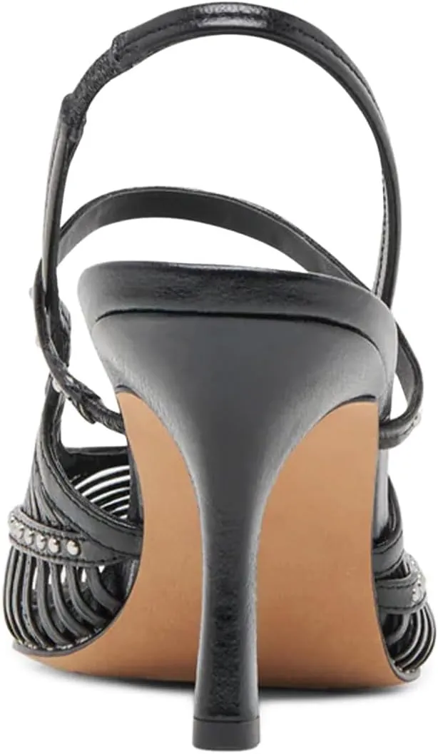 XYD Women Caged Pointed Toe Mid Heel Pumps Multi Studs Slingback Sandals Chic Party Formal Shoes