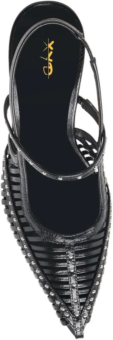 XYD Women Caged Pointed Toe Mid Heel Pumps Multi Studs Slingback Sandals Chic Party Formal Shoes