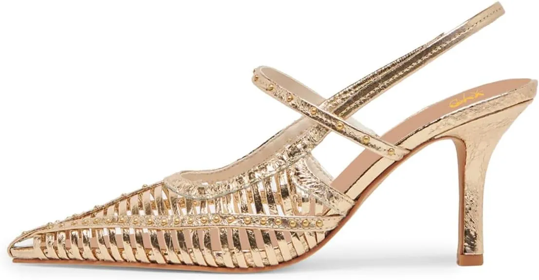 XYD Women Caged Pointed Toe Mid Heel Pumps Multi Studs Slingback Sandals Chic Party Formal Shoes