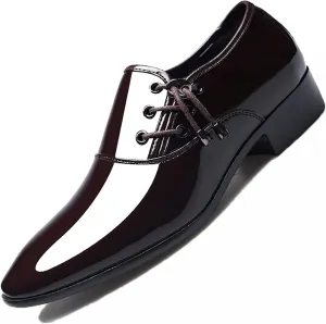 Yiozoi Men's Dress Casual Wear Patent Leather Pointed Formal Office Wedding Party Business Shoes