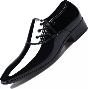 Yiozoi Men's Dress Casual Wear Patent Leather Pointed Formal Office Wedding Party Business Shoes