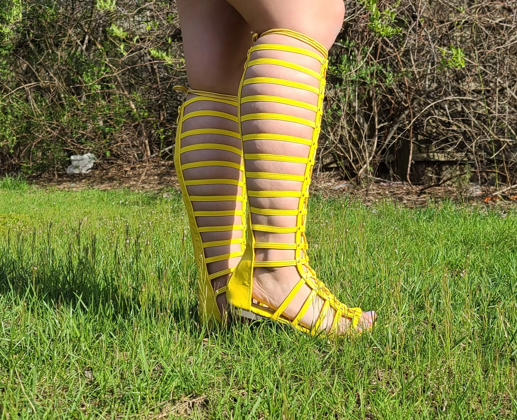 Zeus 57 Women's Knee  High Caged Lace Up Gladiator Sandals