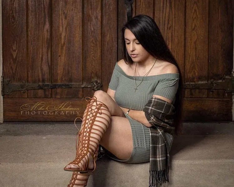 Zeus 57 Women's Knee  High Caged Lace Up Gladiator Sandals