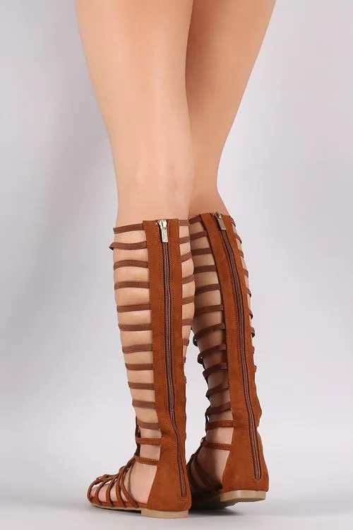Zeus 57 Women's Knee  High Caged Lace Up Gladiator Sandals